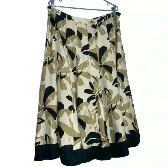 100% silk, Coldwater Creek Cream,black,floral,90’s Vintage,Women's midi SZ-L - Picture 2 of 9